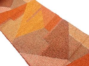 リサイクル　手織り真綿紬抽象模様織出し名古屋帯